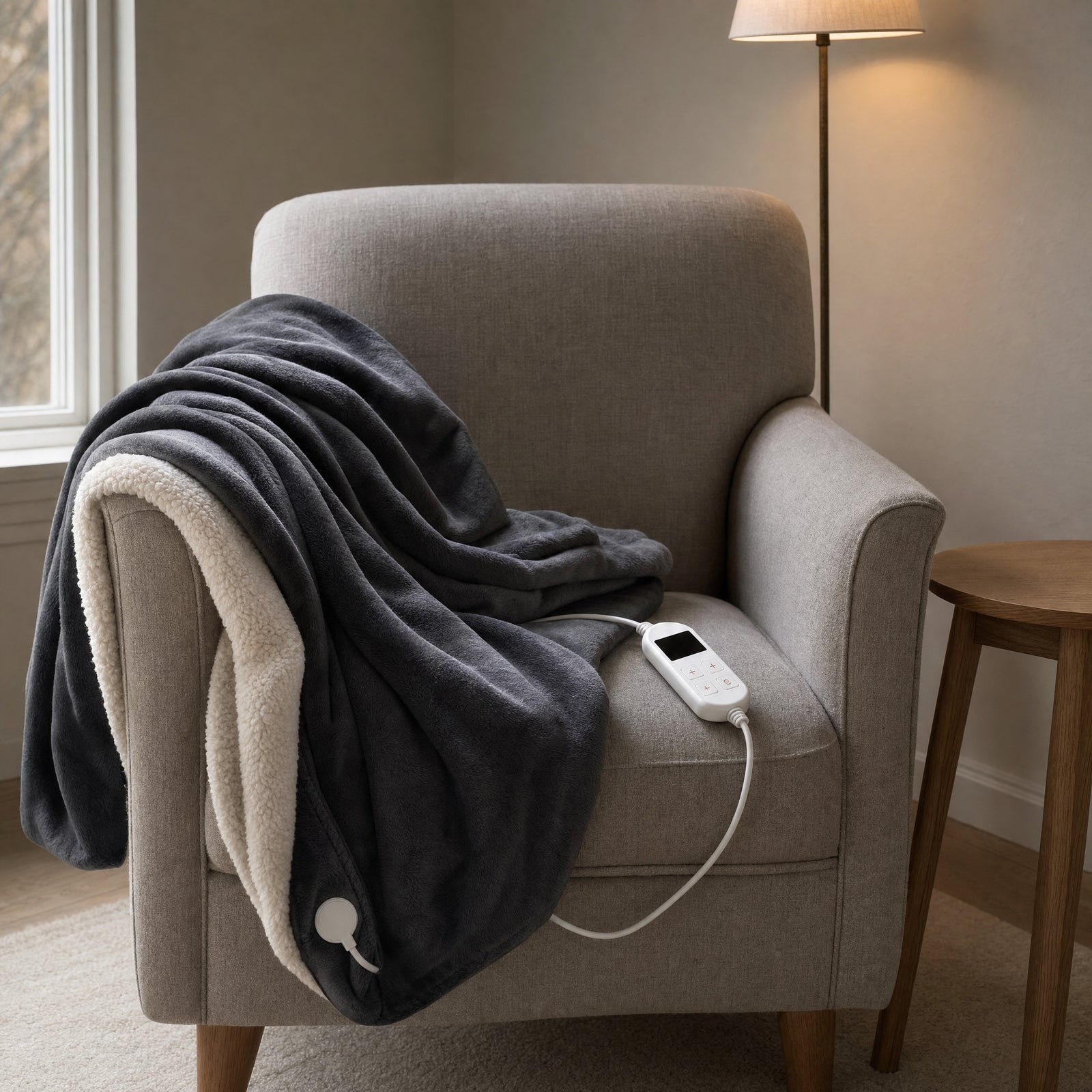 The throw over a reading armchair